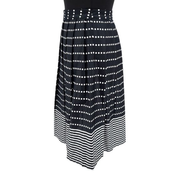 J.O.A. Los Angeles Black White Polka Dot Striped Pleated A-line Skirt Size S - Picture 4 of 10
